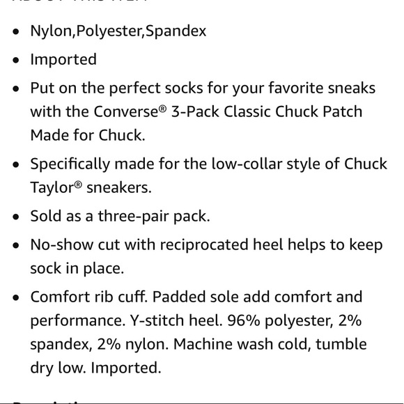 Converse Chucks Socks 3 Pack Ultra Low No Show NWT - Picture 9 of 9